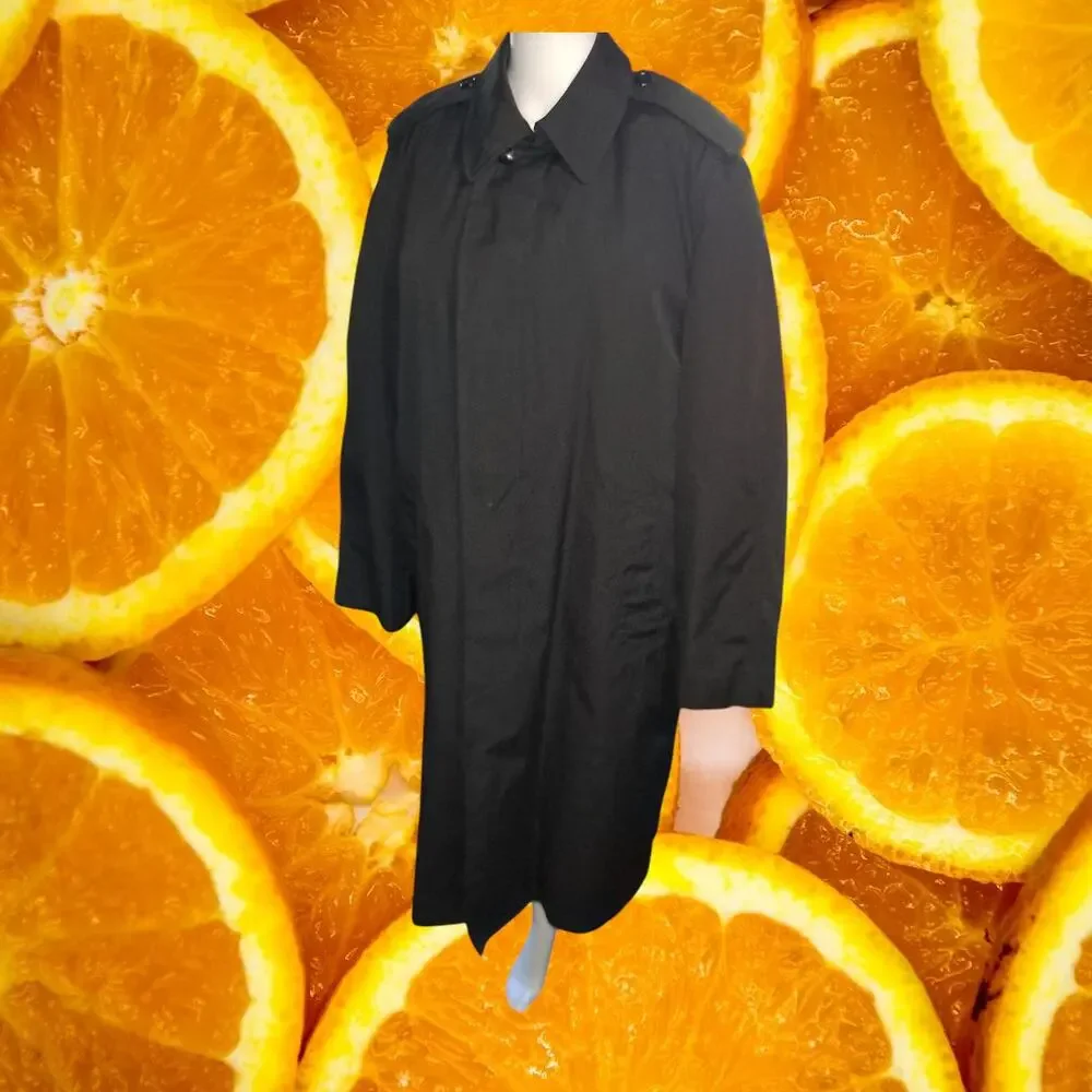 Men's Black 80's Acrylic Back Slit Removable Liners All‎ Weather Coat Size 40R